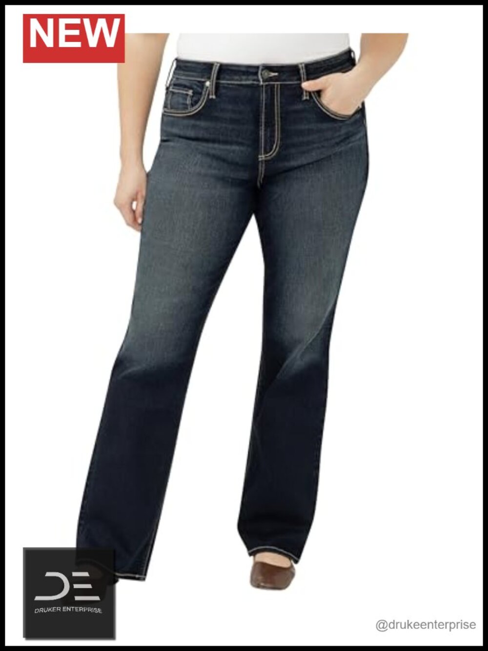 Plus Size High Rise Slim Bootcut Jeans Power Stretch Denim